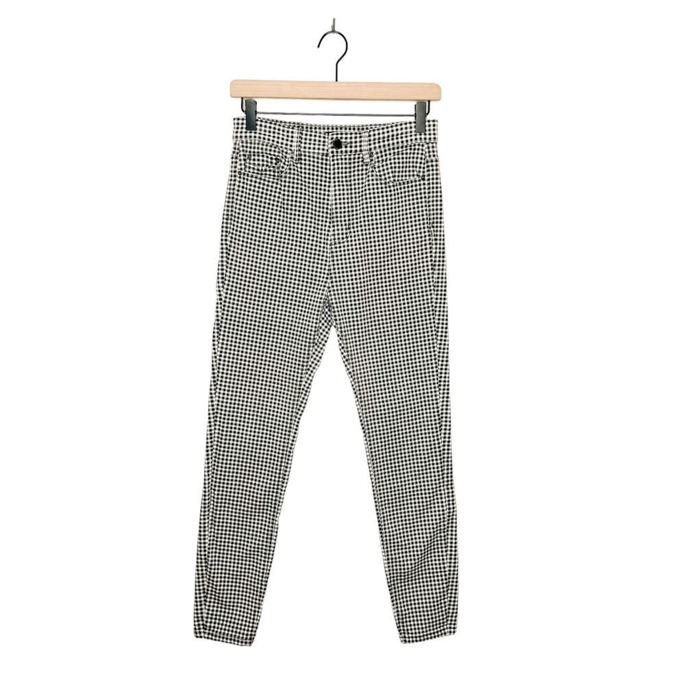 Astradivarius Womens Super High Waist Classic‎ Black White Plaid Skinny Jeans 6